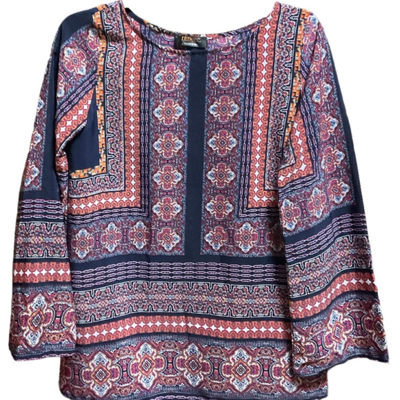 Renee C Top Women’s Size M Boho Blouse Batik Medallion Print Bohemian Hippie - Picture 7 of 7